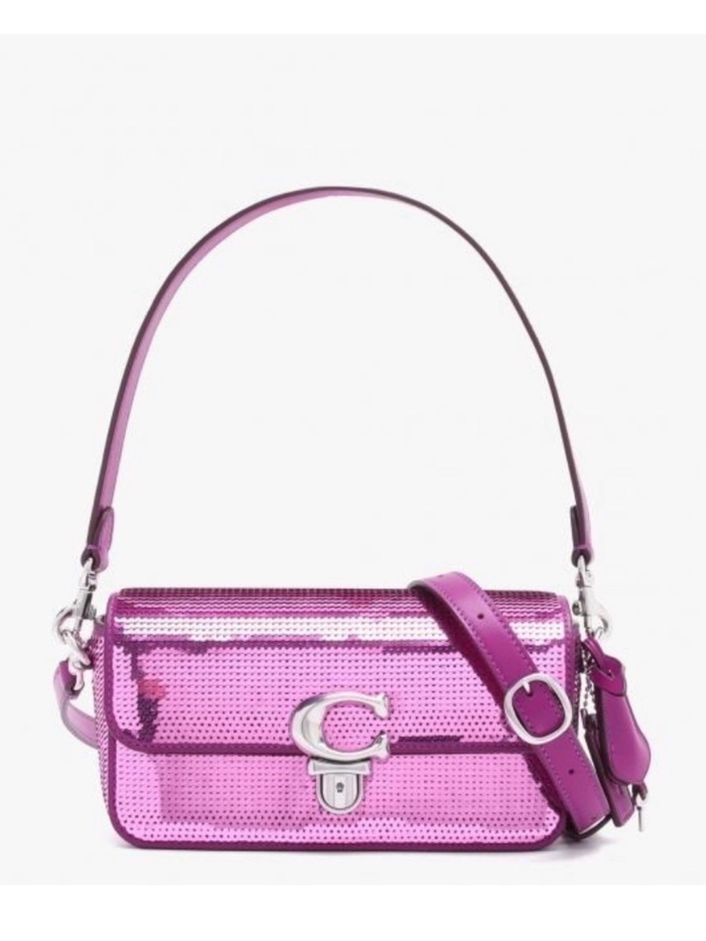 Coach Pink Studio Sequin Baguette 20 Crossbody Bag